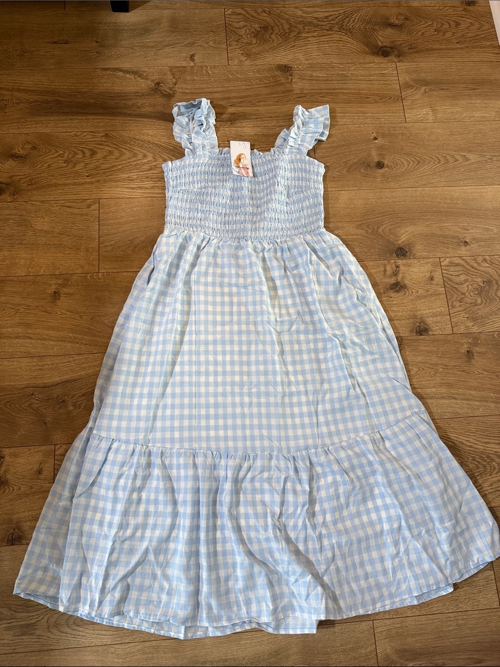 Women’s Light Blue Gingham Smocked Sundress